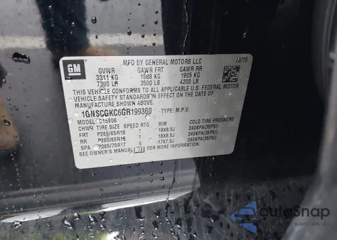 2016 Chevrolet Suburban Ls z USA, uszkodzony, nr VIN 1GNSCGKC6GR199360